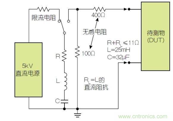 除顫器測(cè)試配置(注意較大電容)。