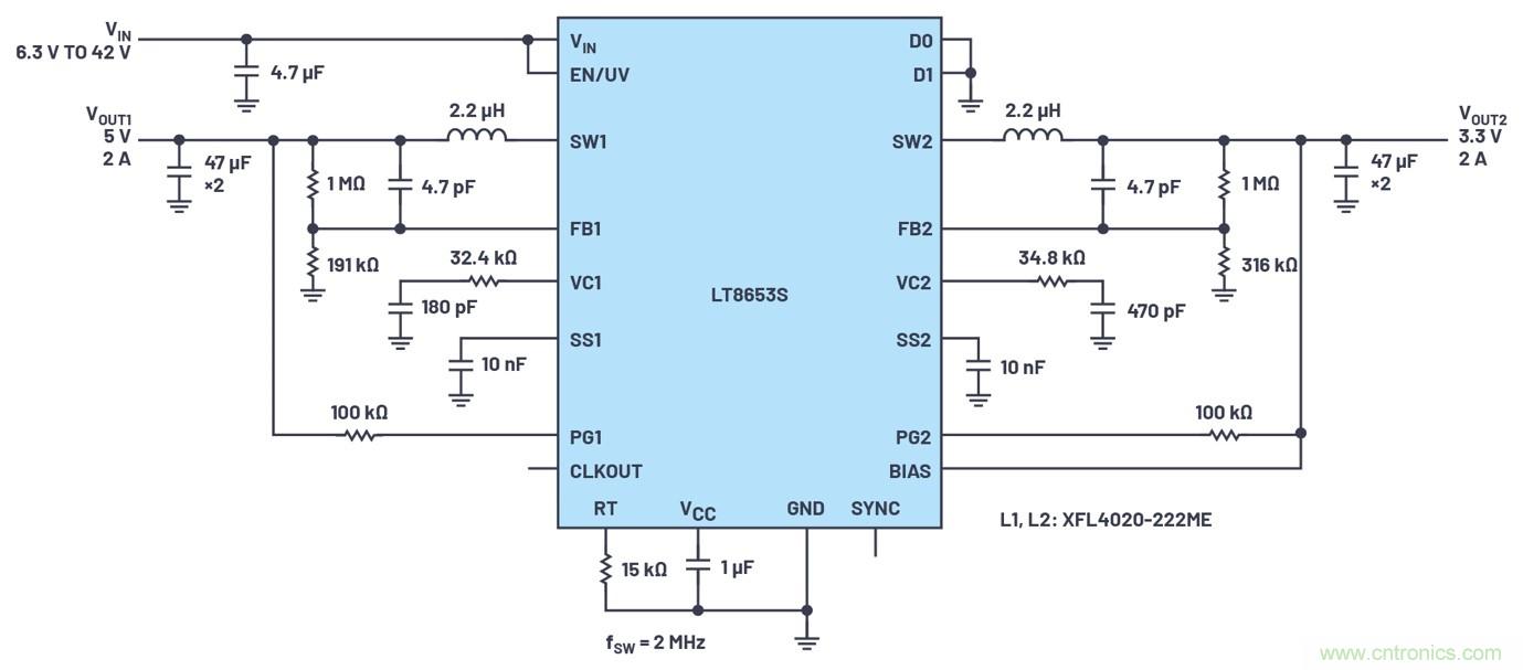 具有6.2 µA靜態(tài)電流的雙通道、42 V、2 A、單片、同步降壓型Silent Switcher 2穩(wěn)壓器